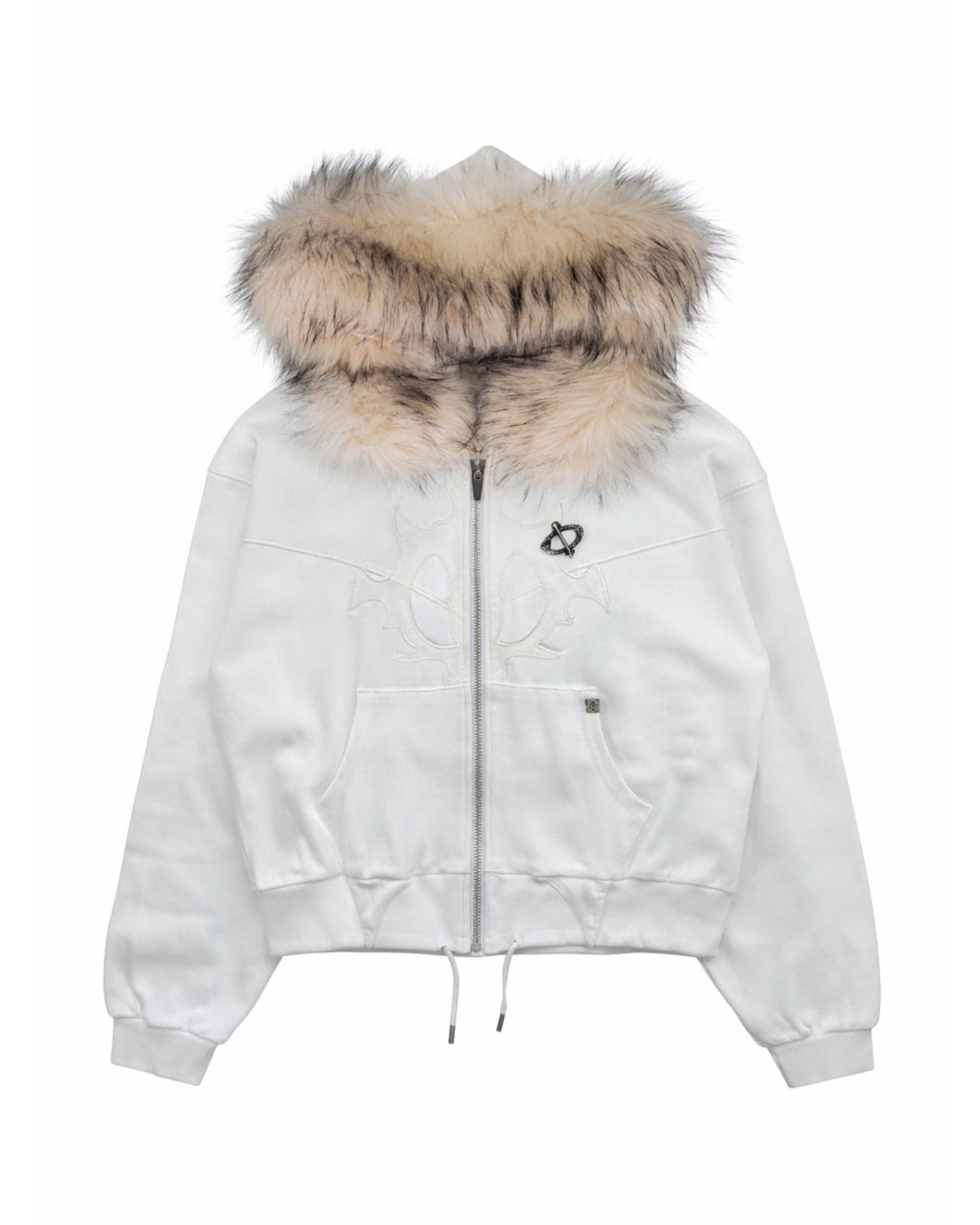Mola Fur Zip-Up Hoodie White